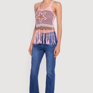 Starfish Graphic Fringe Hem Crochet Crop Top - Image 3