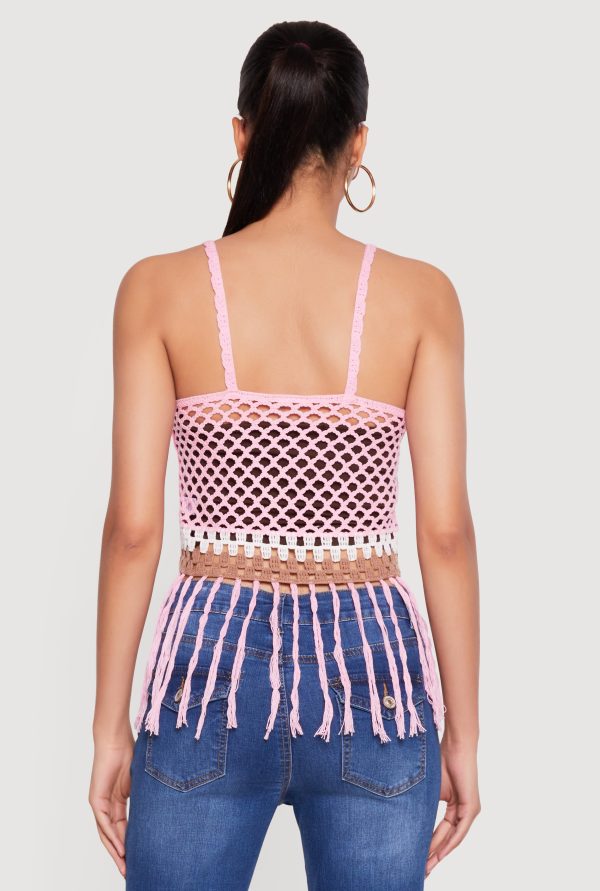 Starfish Graphic Fringe Hem Crochet Crop Top