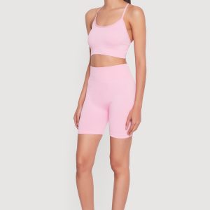 High Waisted Compression Rib Biker Shorts - Image 2
