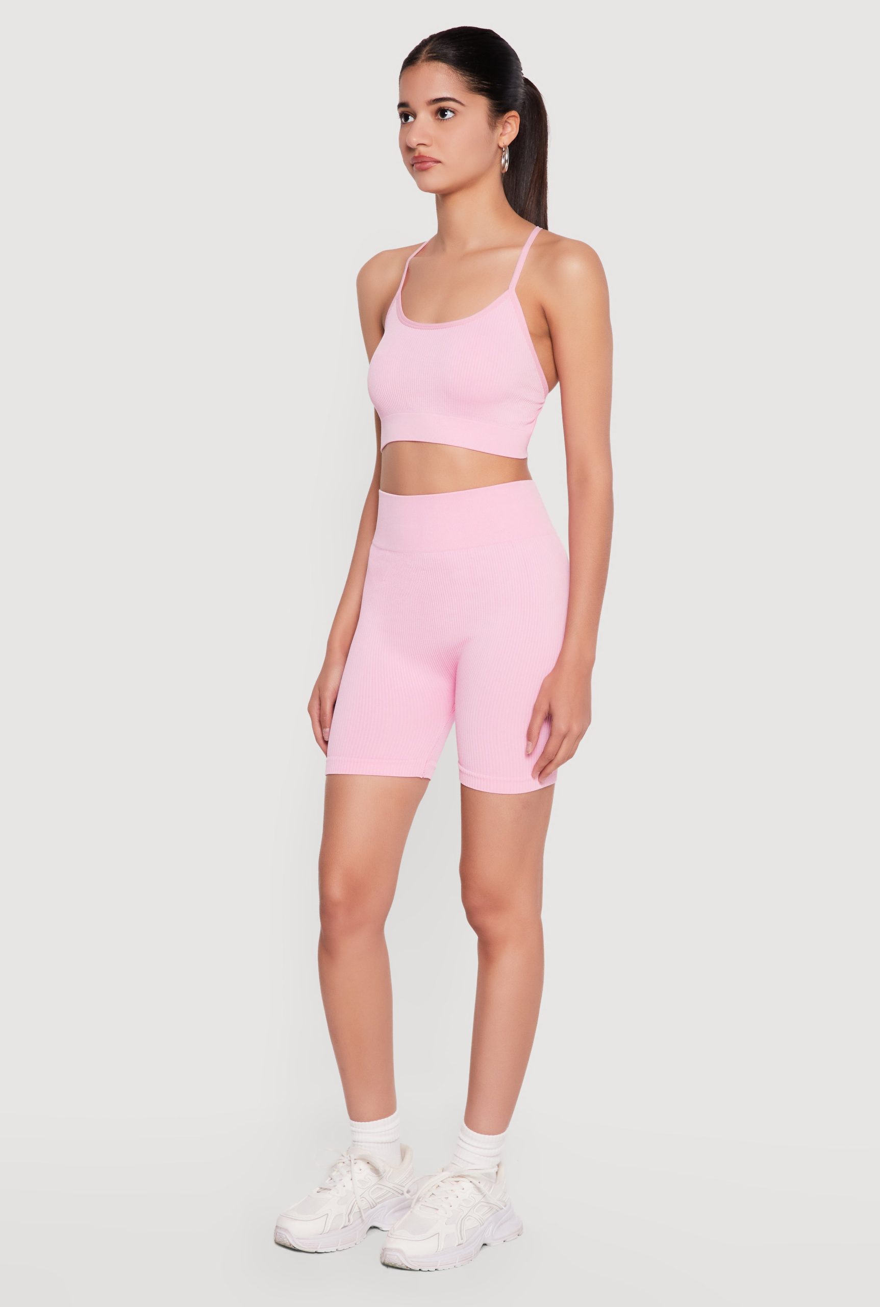 High Waisted Compression Rib Biker Shorts - Image 2