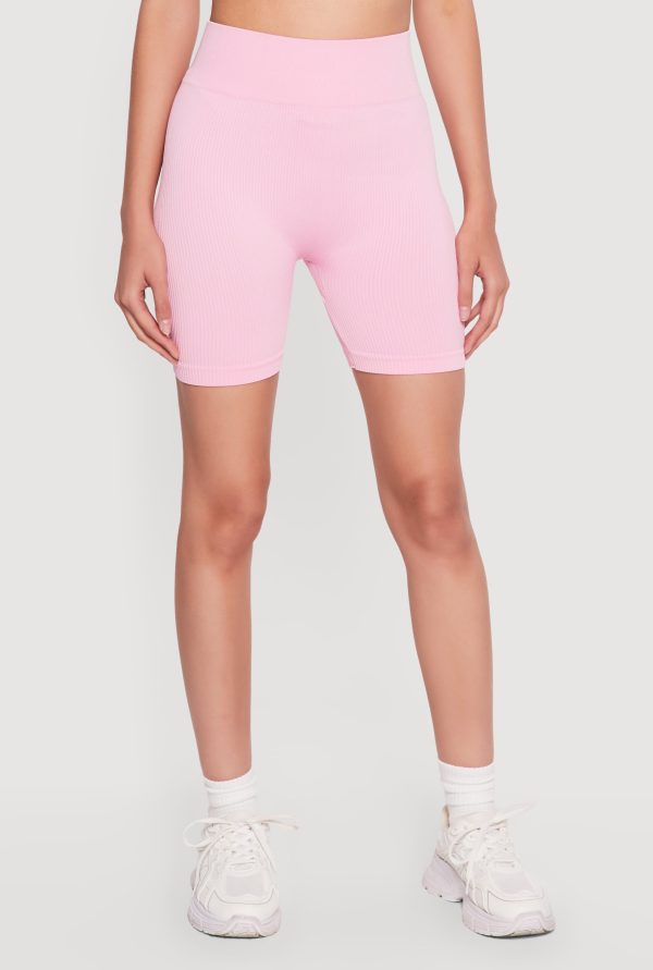 High Waisted Compression Rib Biker Shorts