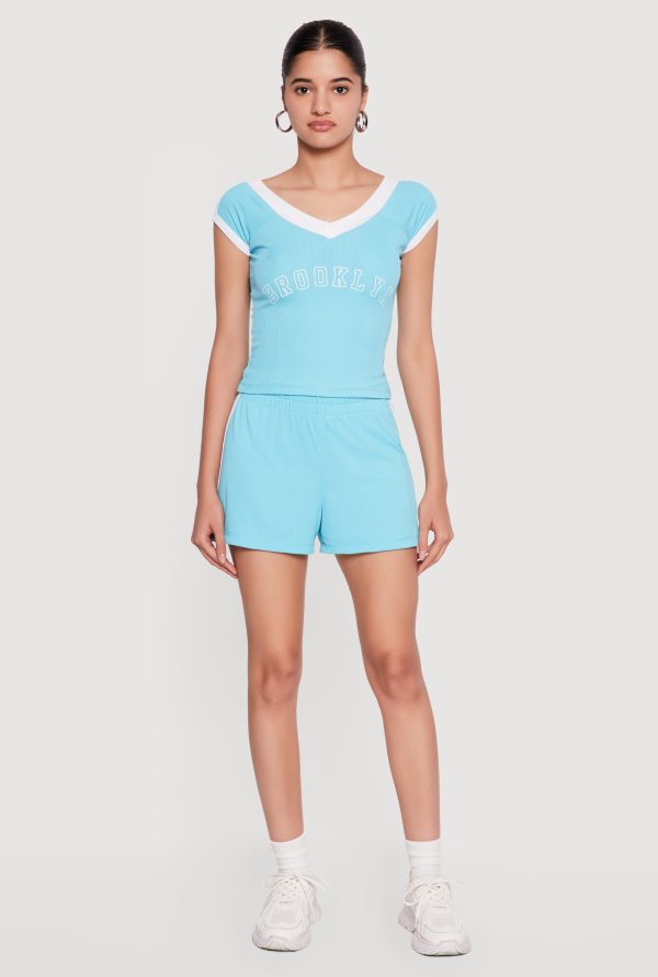 Ribbed Knit Varsity Stripe Detail Shorts