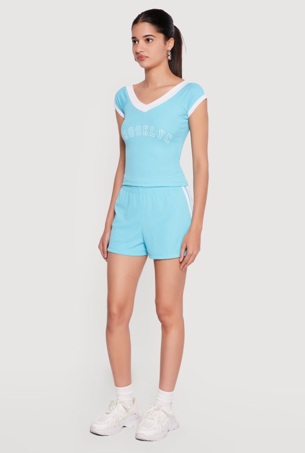 Ribbed Knit Varsity Stripe Detail Shorts
