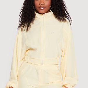 Drop Shoulder Zip Front Mock Neck Track Jacket