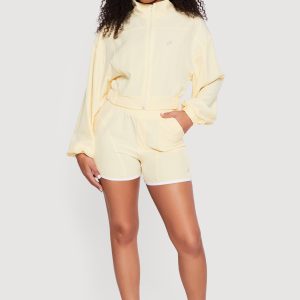 Contrast Trim Decorative Stich Smocked Waist High Shorts