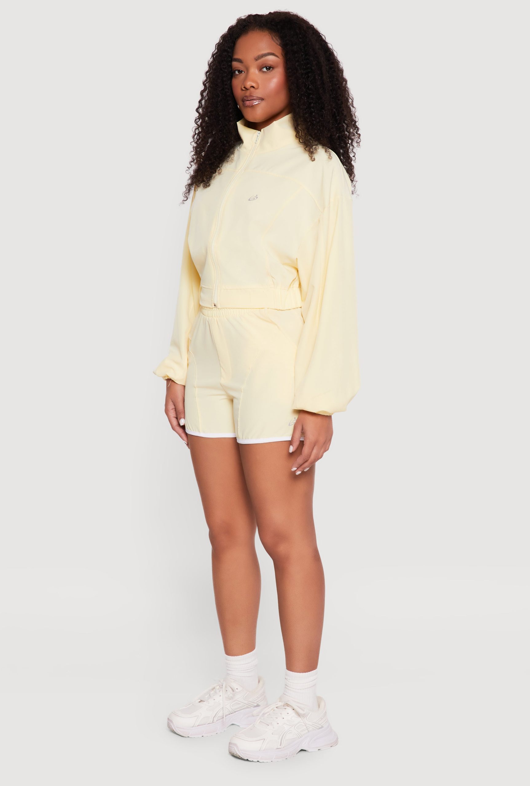 Contrast Trim Decorative Stich Smocked Waist High Shorts - Image 2