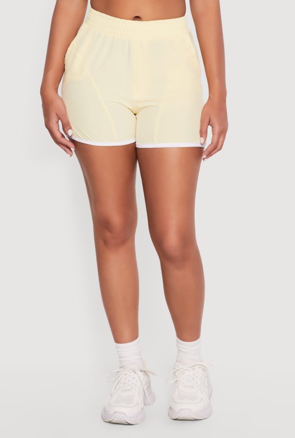 Contrast Trim Decorative Stich Smocked Waist High Shorts