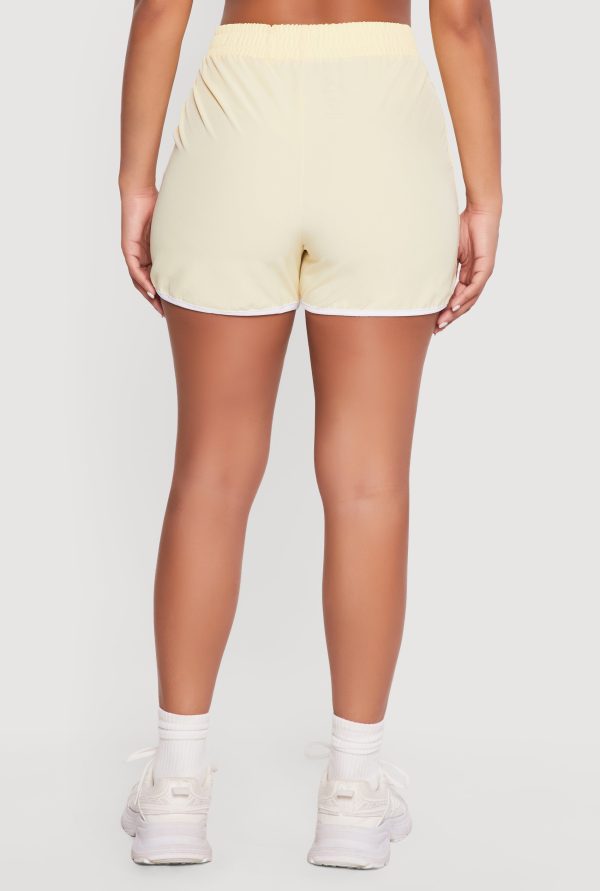 Contrast Trim Decorative Stich Smocked Waist High Shorts