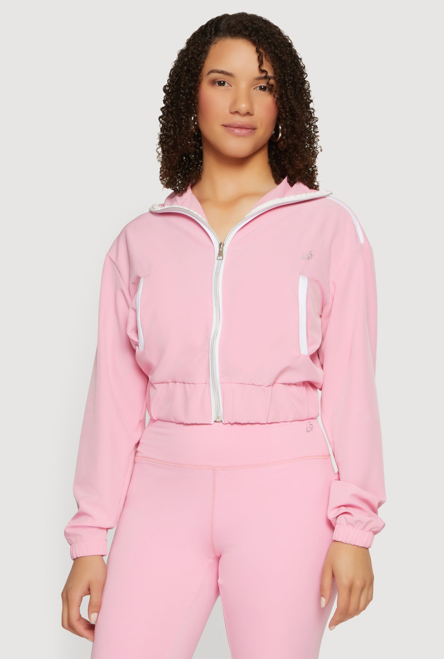 Contrast Trim Zip Front Cropped Track Jacket - Image 1