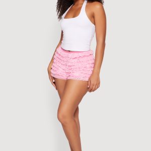 Printed Pattern Mesh Tiered Ruffle Hem Shorts - Image 2
