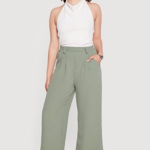 Crepe Knit High Waisted Pleated Pants