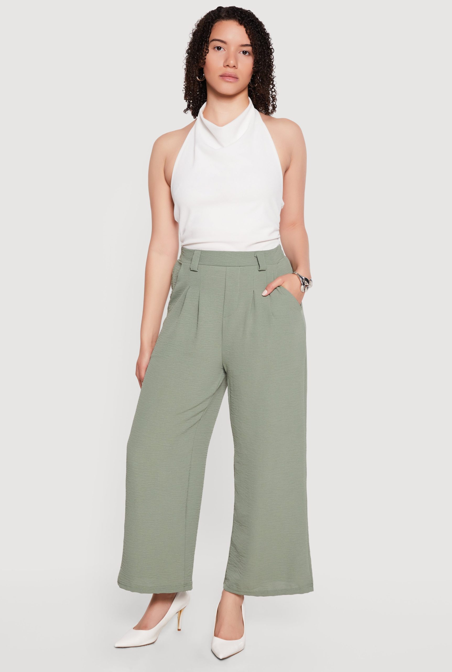 Crepe Knit High Waisted Pleated Pants - Image 1