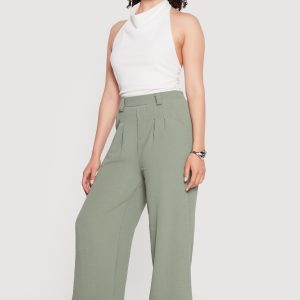 Crepe Knit High Waisted Pleated Pants - Image 2