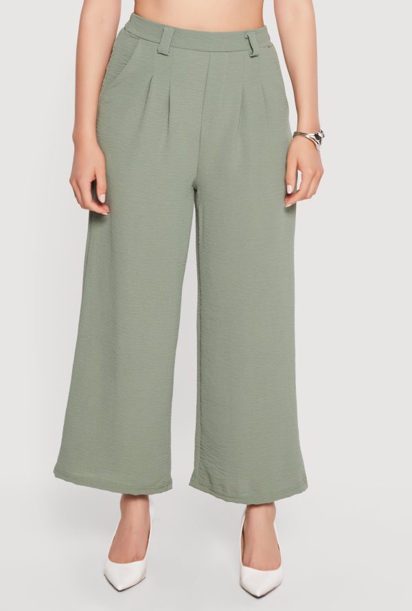 Crepe Knit High Waisted Pleated Pants