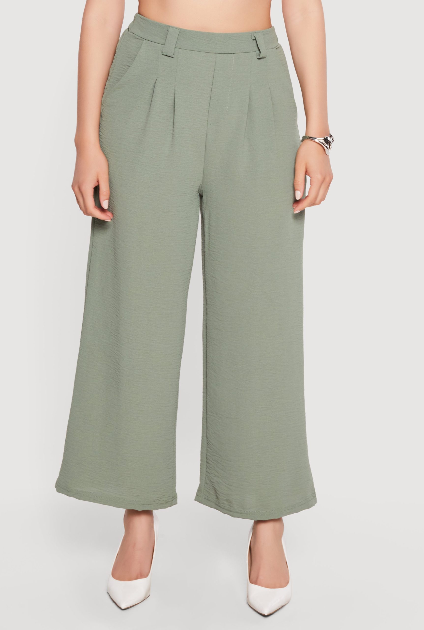 Crepe Knit High Waisted Pleated Pants - Image 3