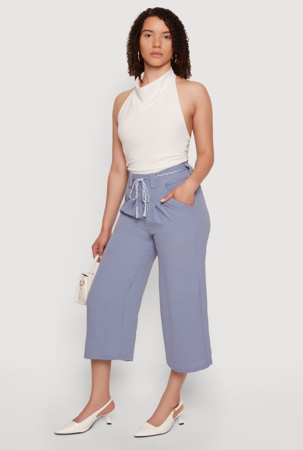 Crepe Knit Pleated High Waisted Capris Pants