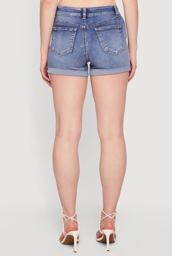 Whiskered Fixed Cuff Denim Shorts