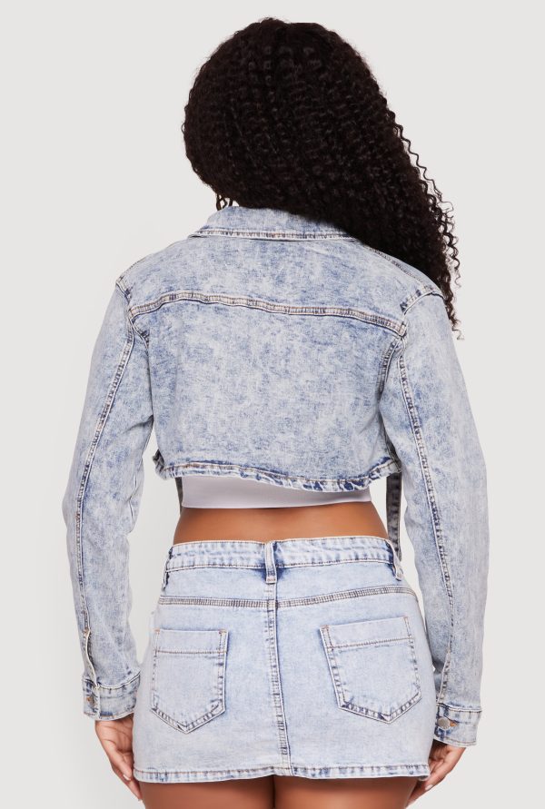 Stone Wash Cargo Pocket Cropped Denim Jacket
