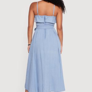 Chambray Sleeveless Maxi Dress with Buckle Belt - Image 3