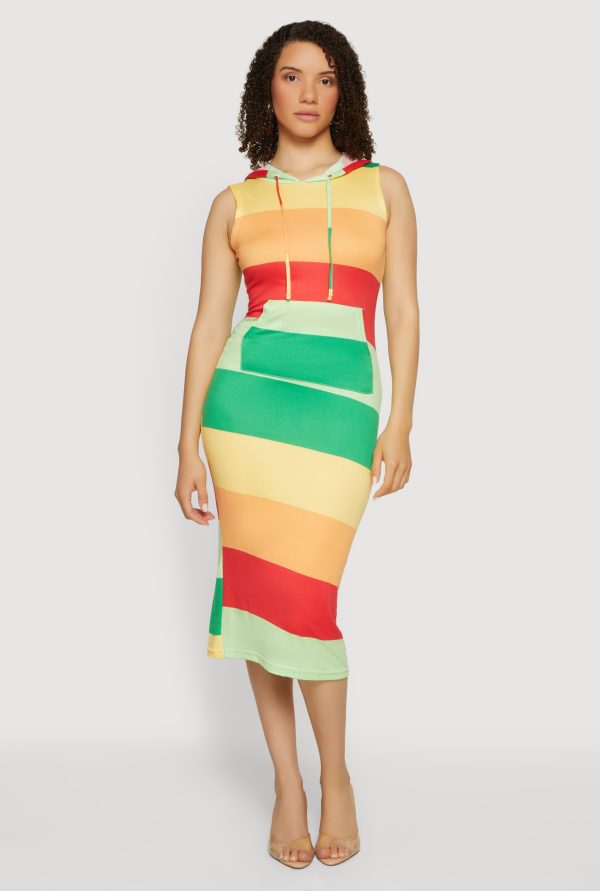 Striped Sleeveless Hooded Midi Dress