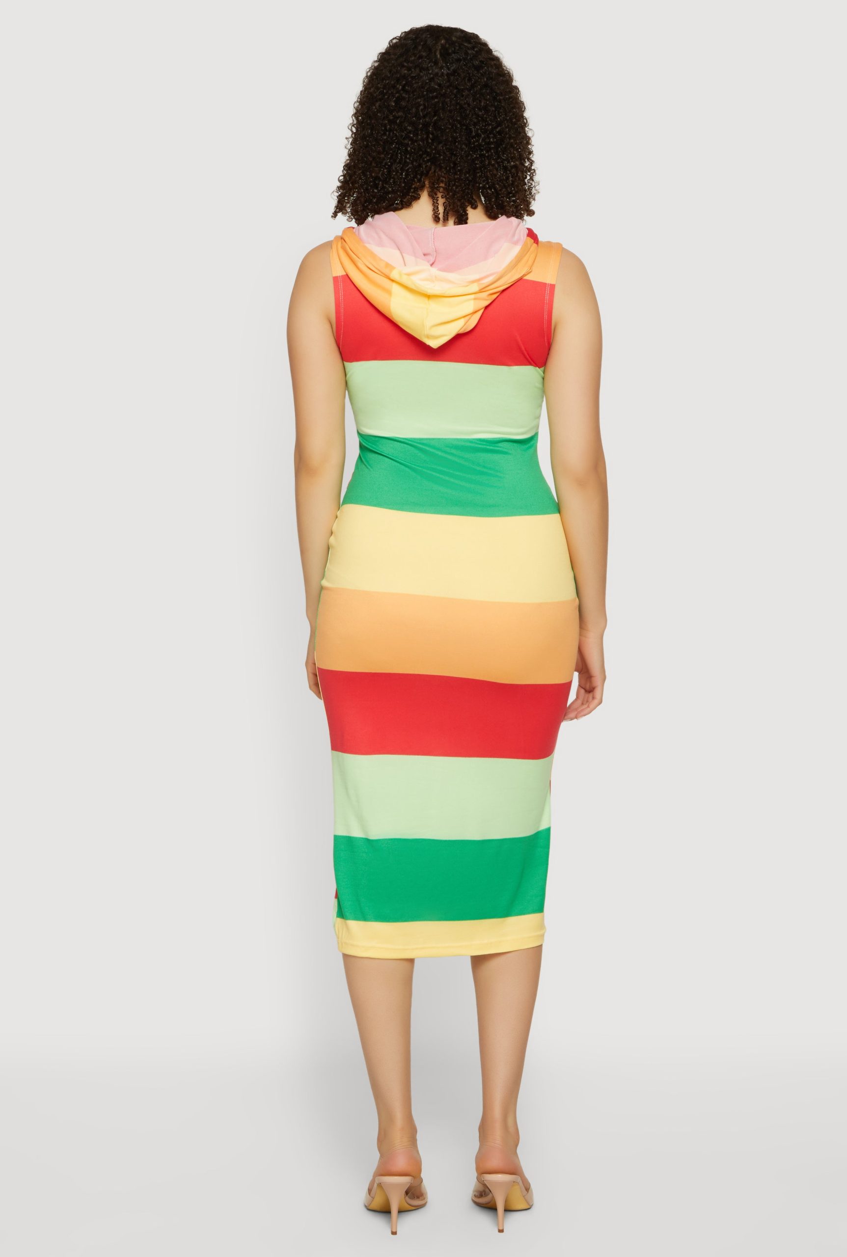 Striped Sleeveless Hooded Midi Dress - Image 3