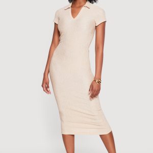 Short Sleeve Textured Knit Polo Dress - Image 2