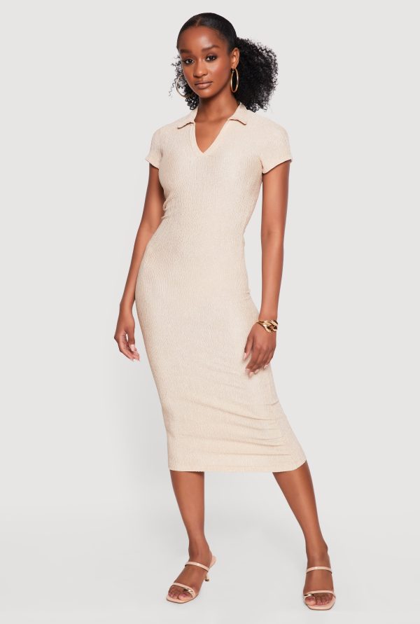 Short Sleeve Textured Knit Polo Dress