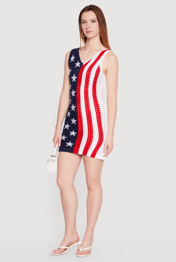 Crochet Americana V Neck Mini Dress