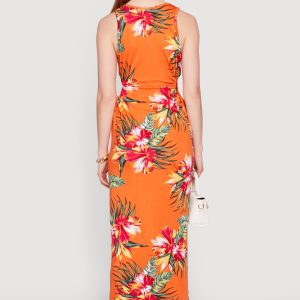 Floral Drawstring Side Detail Side Slit Maxi Dress - Image 3