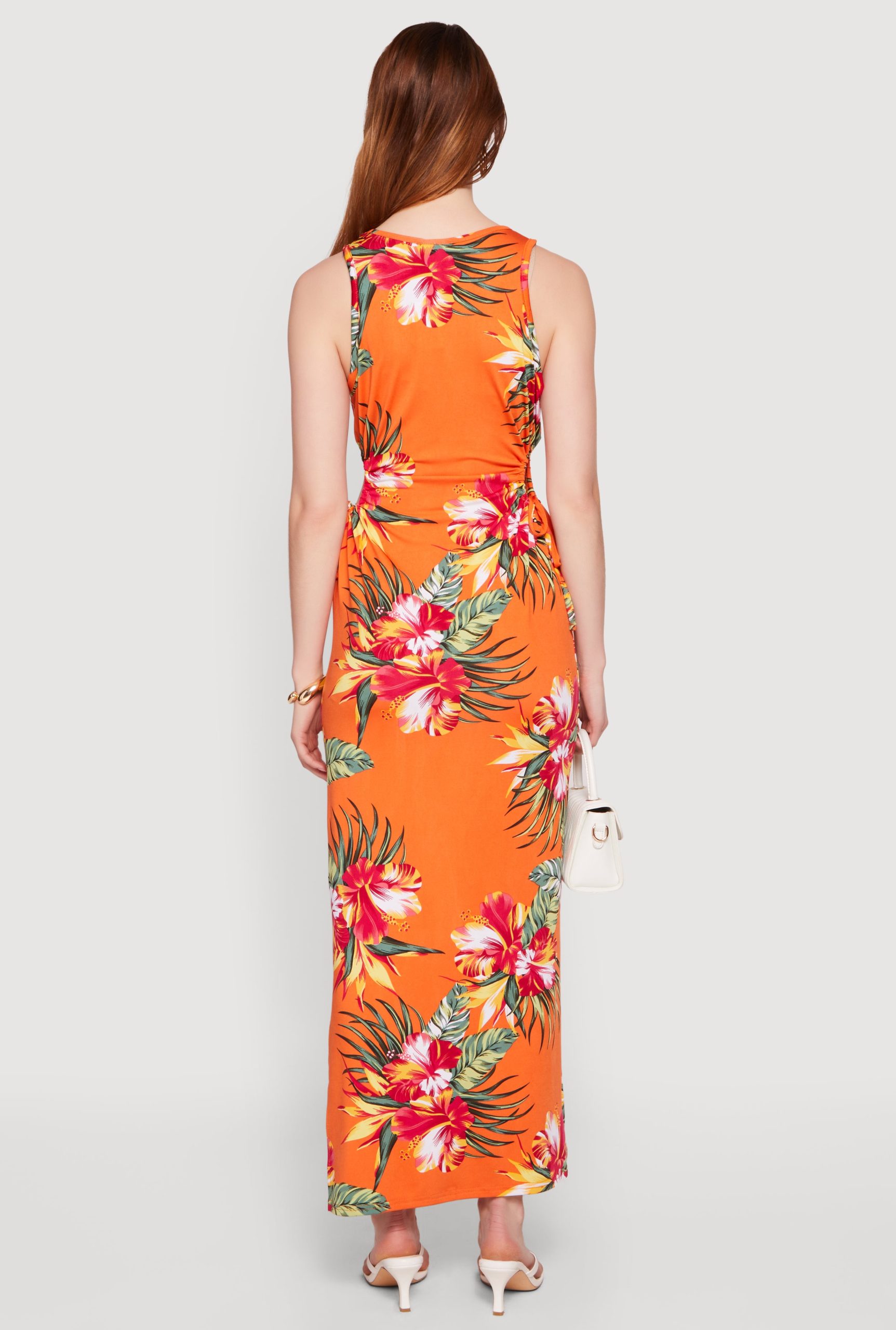 Floral Drawstring Side Detail Side Slit Maxi Dress - Image 3