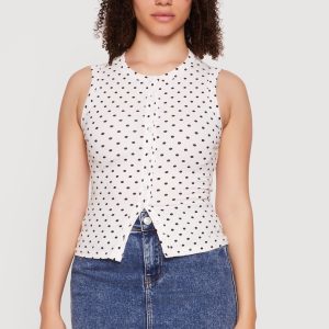 Sleeveless Polka Dot Button Front High Neck Top - Image 2