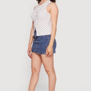 Sleeveless Polka Dot Button Front High Neck Top - Image 3