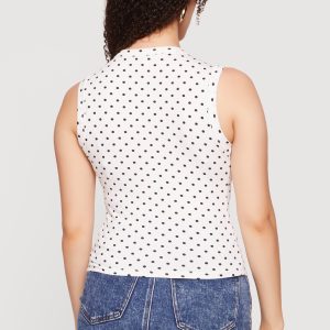 Sleeveless Polka Dot Button Front High Neck Top - Image 5