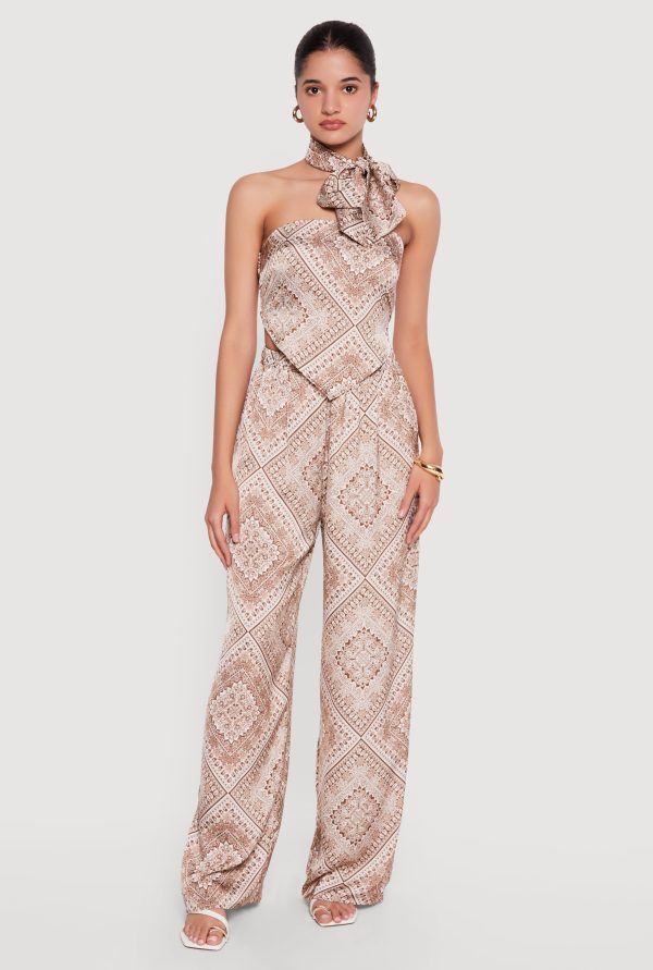 Satin Bandana Print Tube Top with Scarf