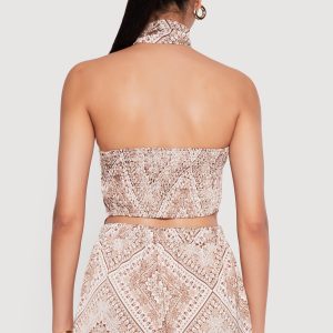 Satin Bandana Print Tube Top with Scarf - Image 5