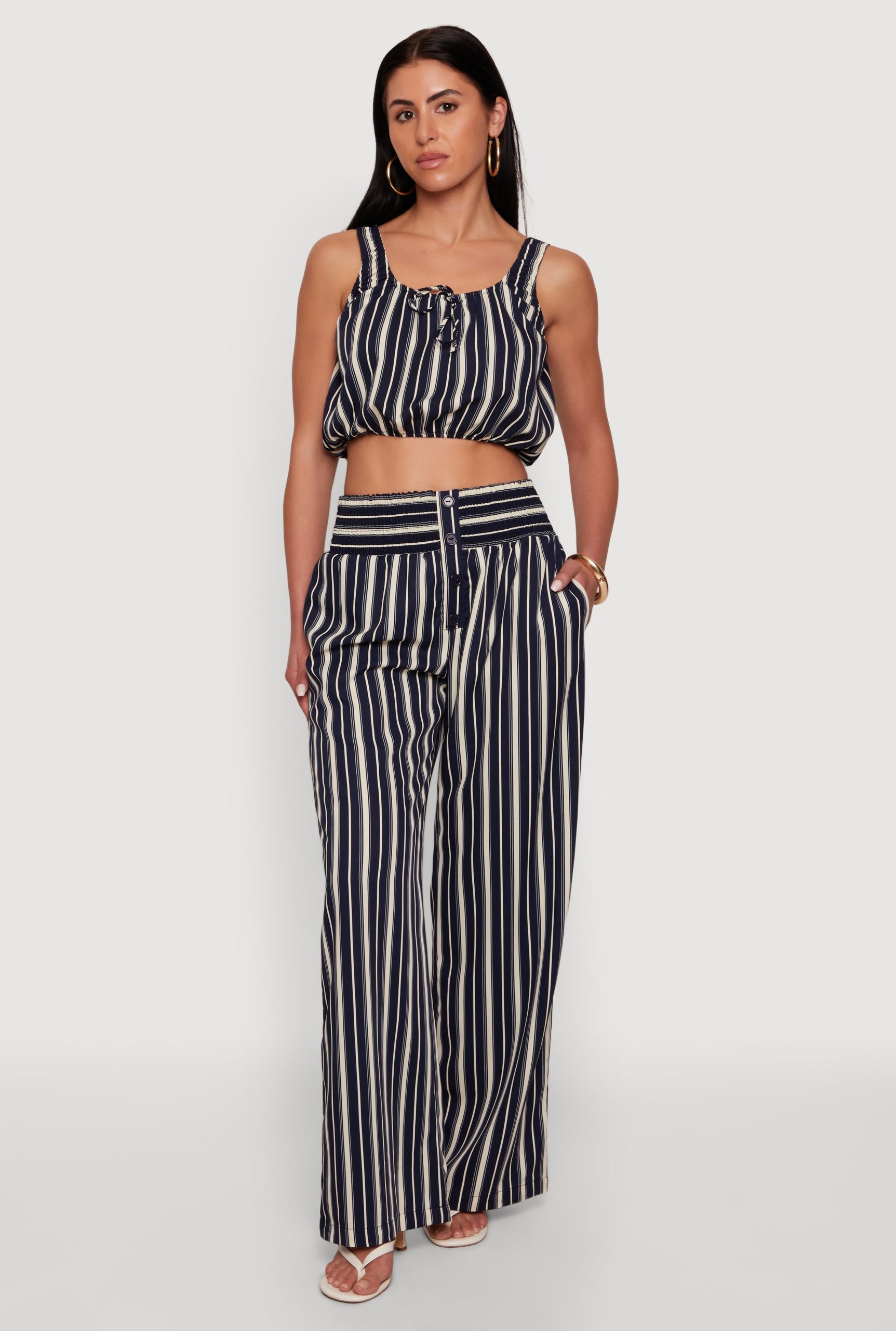Smocked High Waisted Striped Palazzo Pants - Image 1