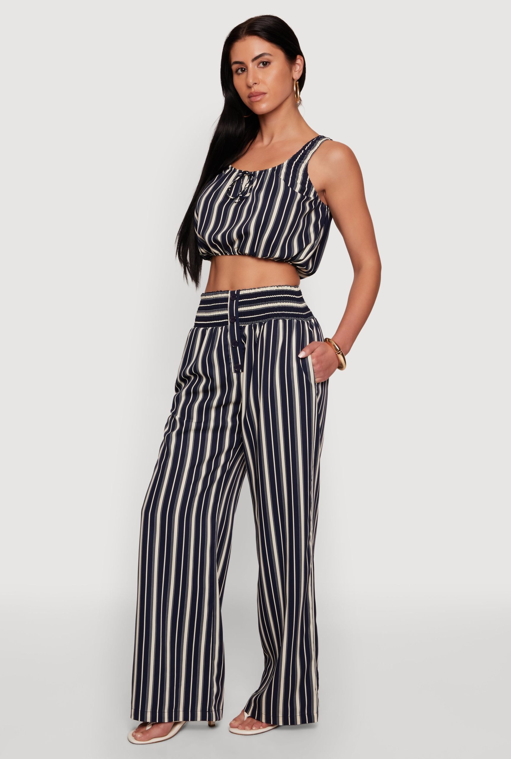 Smocked High Waisted Striped Palazzo Pants - Image 2