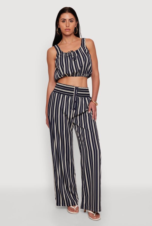 Sleeveless Striped Crop Top with Tie Front Detail