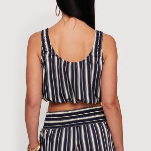 Sleeveless Striped Crop Top with Tie Front Detail - Image 5