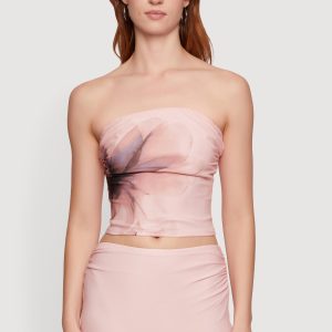 Floral Mesh Cropped Tube Top