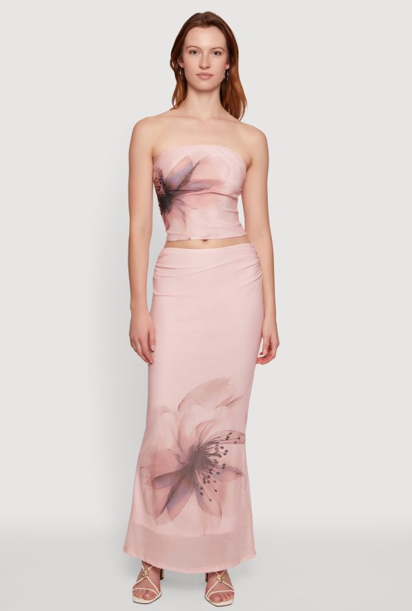 Flower Print Mesh Maxi Skirt