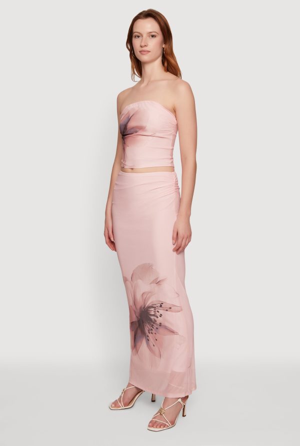 Flower Print Mesh Maxi Skirt