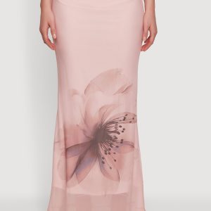 Flower Print Mesh Maxi Skirt - Image 3