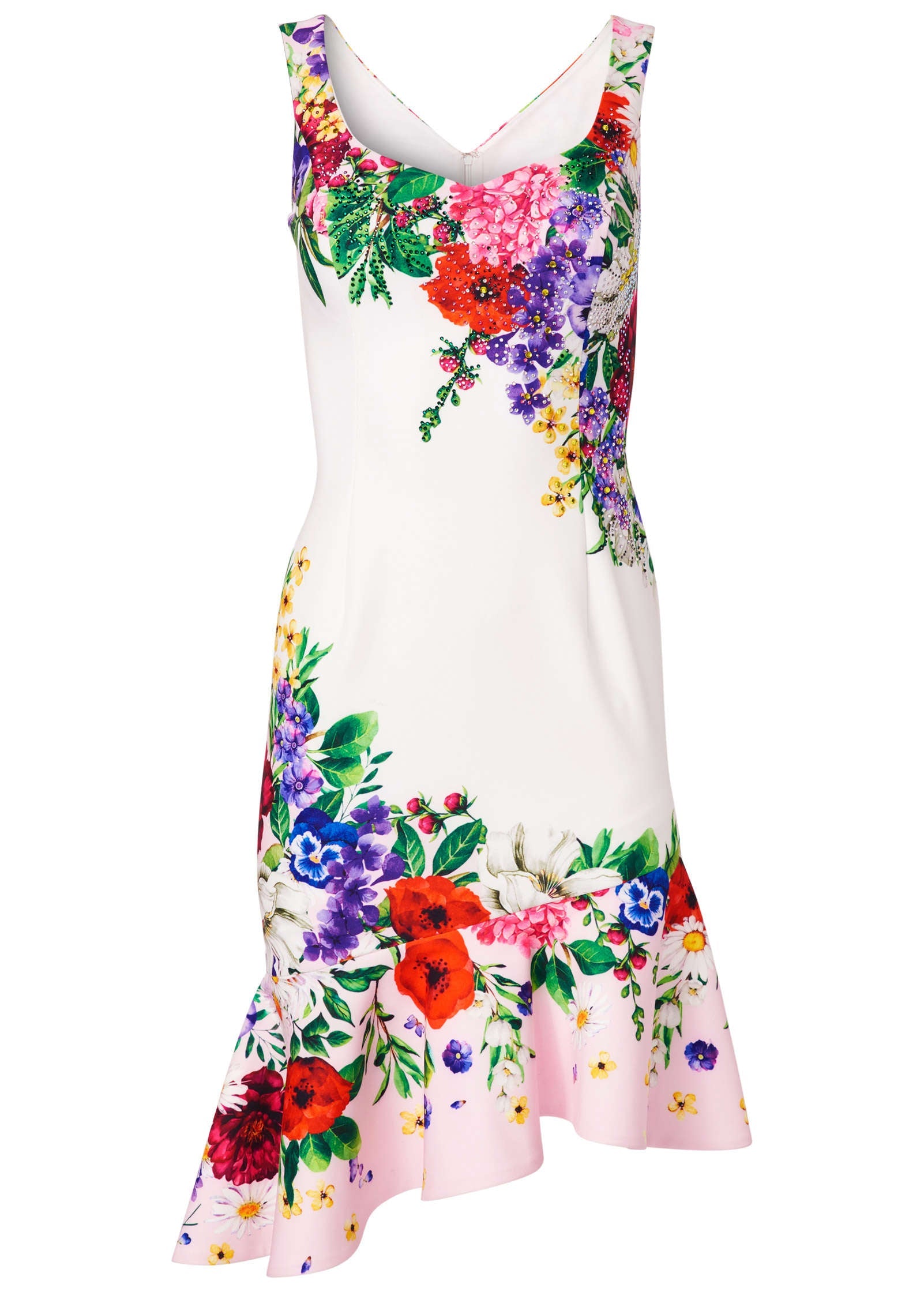 Ruffle Trim Detail Dress - White Multi - Image 4