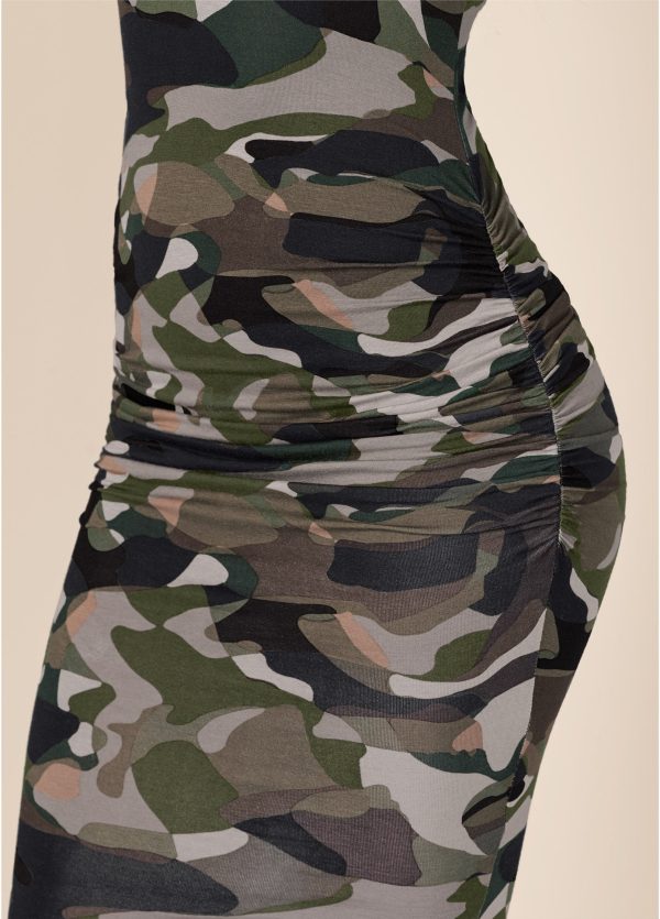Ruched Tank Dress - Olive Multi