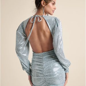 Open-Back Shimmer Dress  - Blue Metallic - Image 1