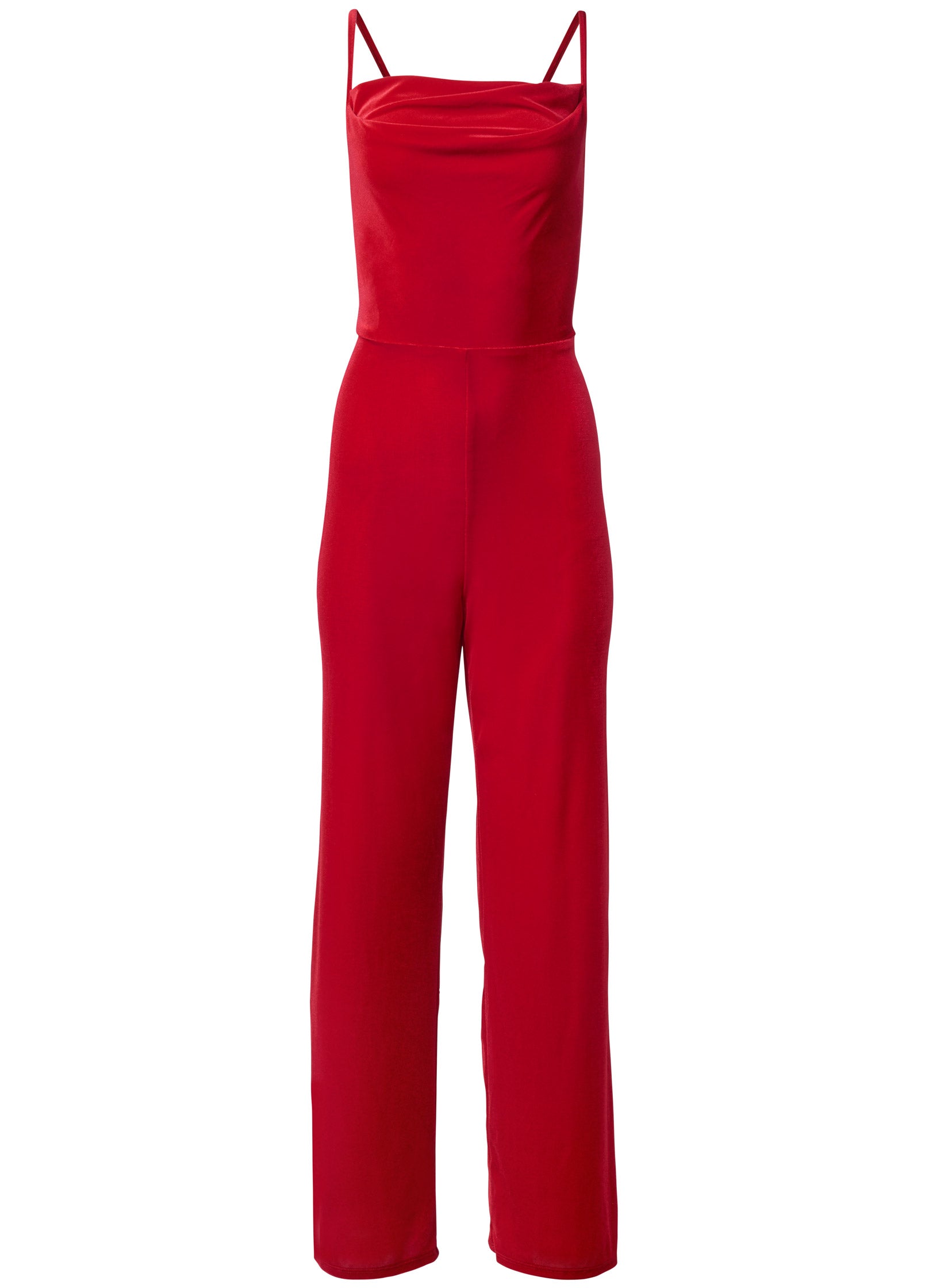 Velvet Cowl-Neck Jumpsuit - Red - Image 5