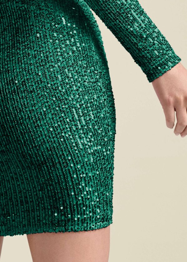 Twist-Front Sequin Dress - Dark Green