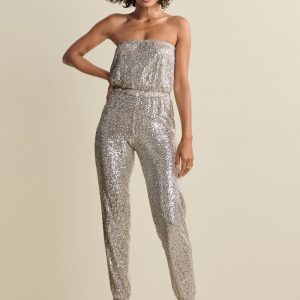Strapless Sequin Jumpsuit - Champagne
