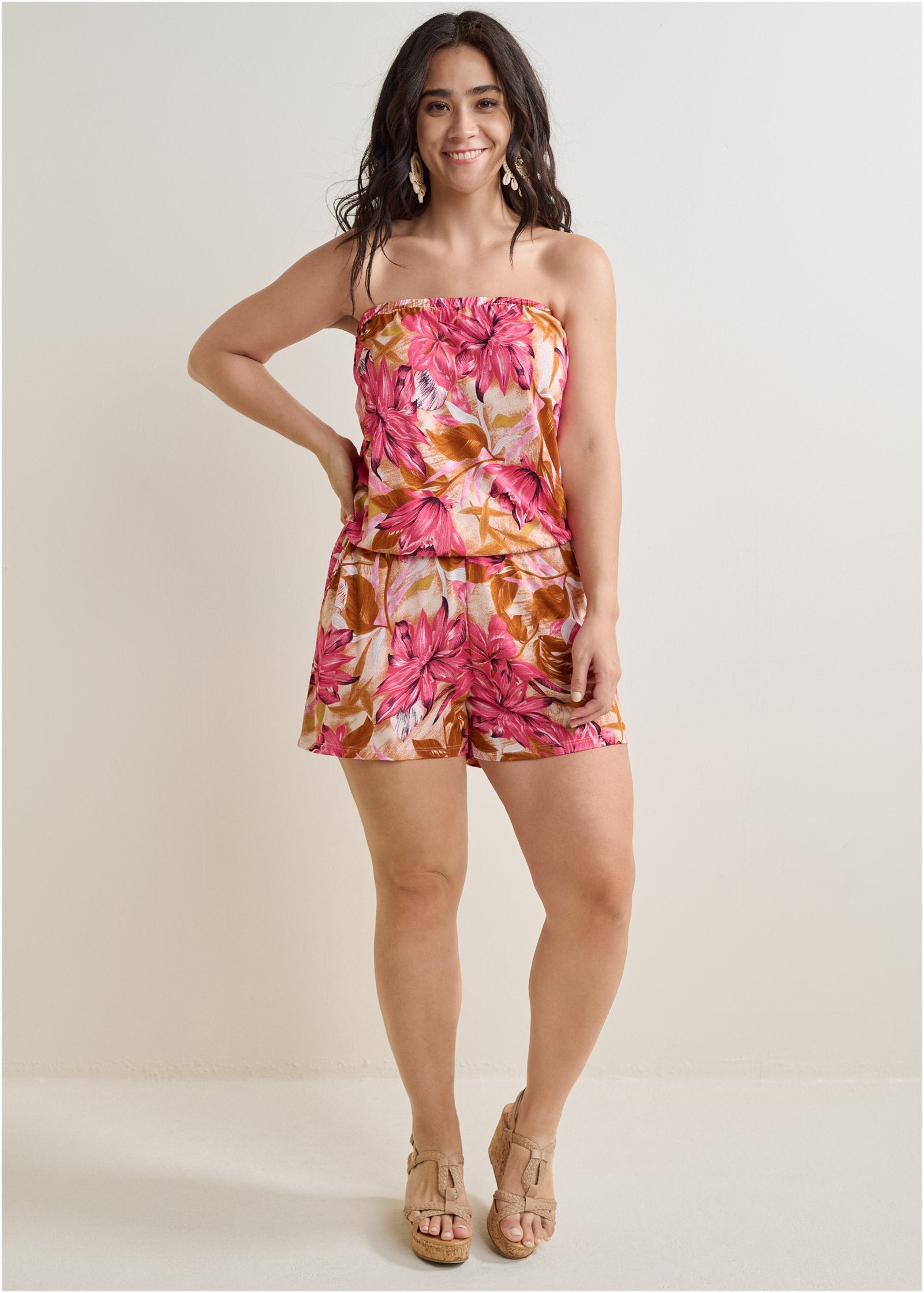 Strapless Casual Romper - Pink Multi - Image 7